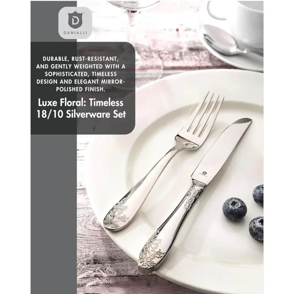 Danialli 80 Pc Modern Silverware Set, 18/10 Stainless Steel Flatware, Imperial